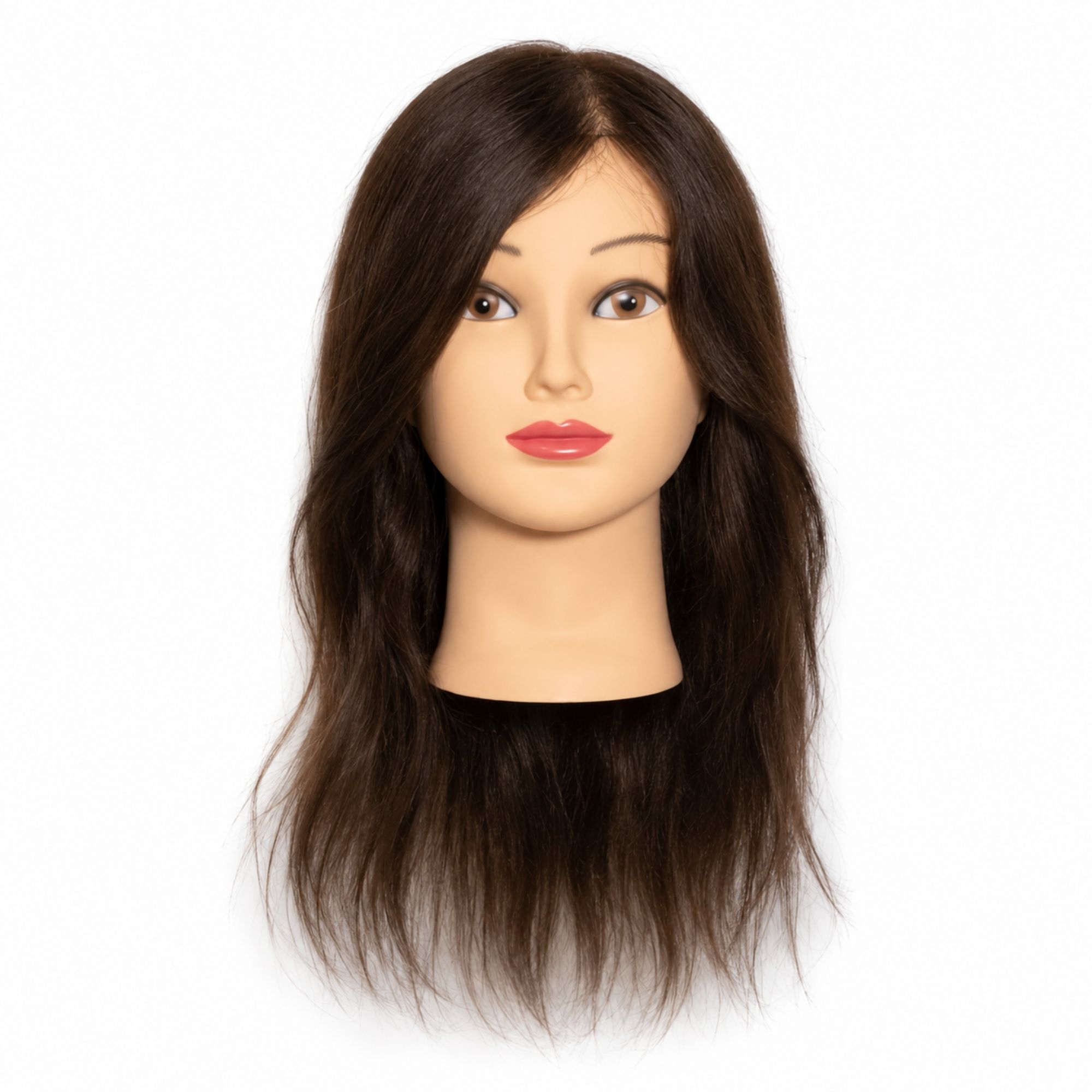 MAUREEN Cvičná hlava s přírodními vlasy medium brown 40 cm